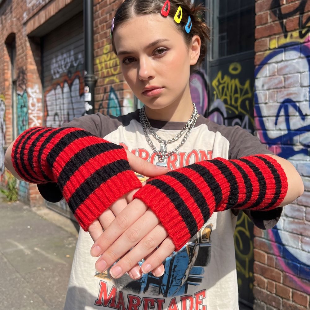 Fashion Y2K Striped Knitted Ar - Fingerless Glove Knit review and price