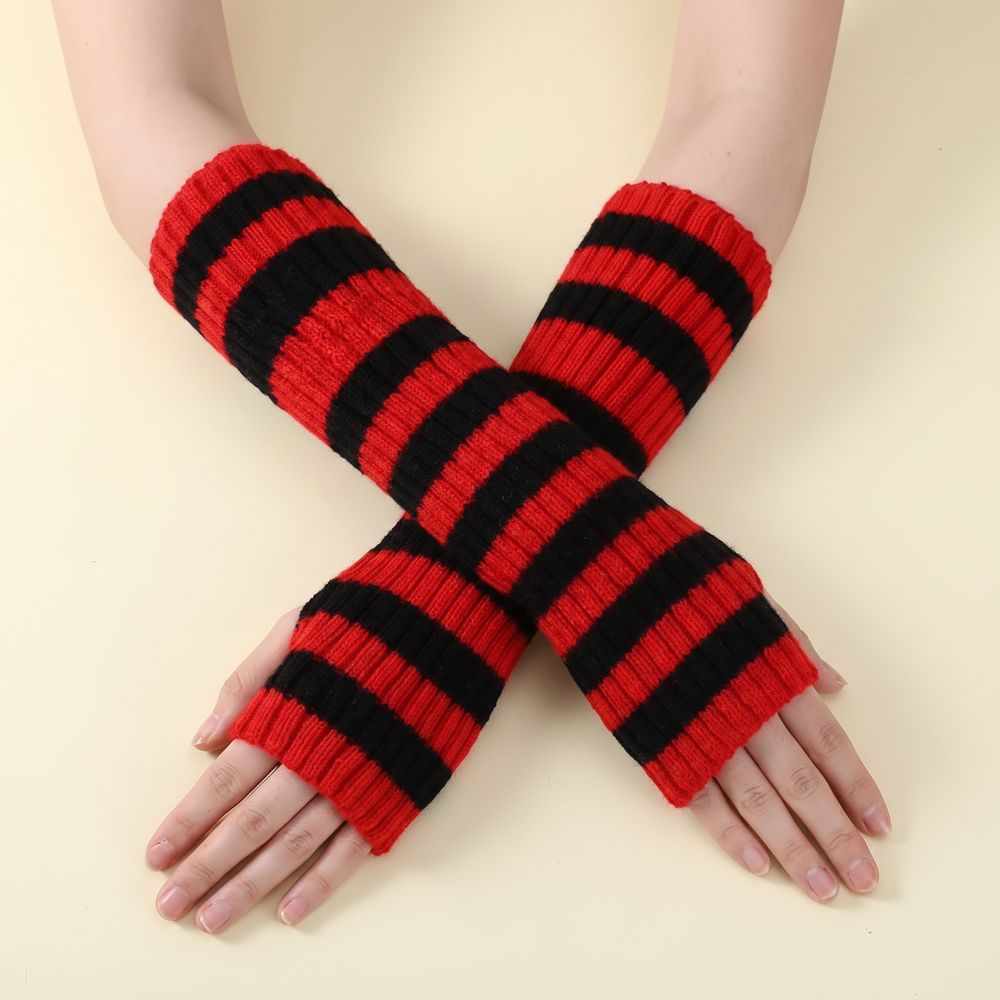 Fashion Y2K Striped Knitted Ar - Fingerless Glove Knit review and price