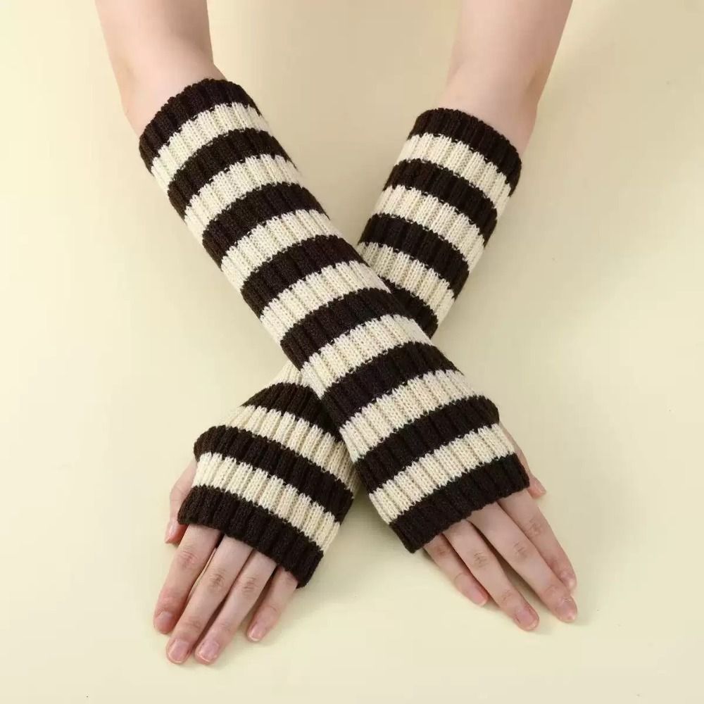 Fashion Y2K Striped Knitted Ar - Fingerless Glove Knit review and price
