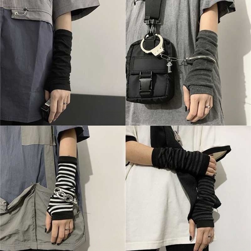 Striped Warmer Knitted Long Fi - Fingerless Glove Knit review and price